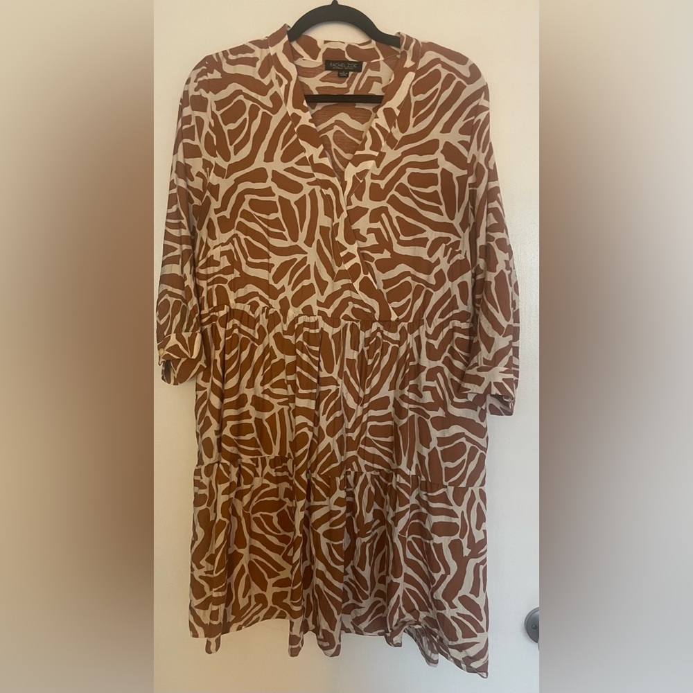 Rachel Zoe Brown and Cream Abstract Dress